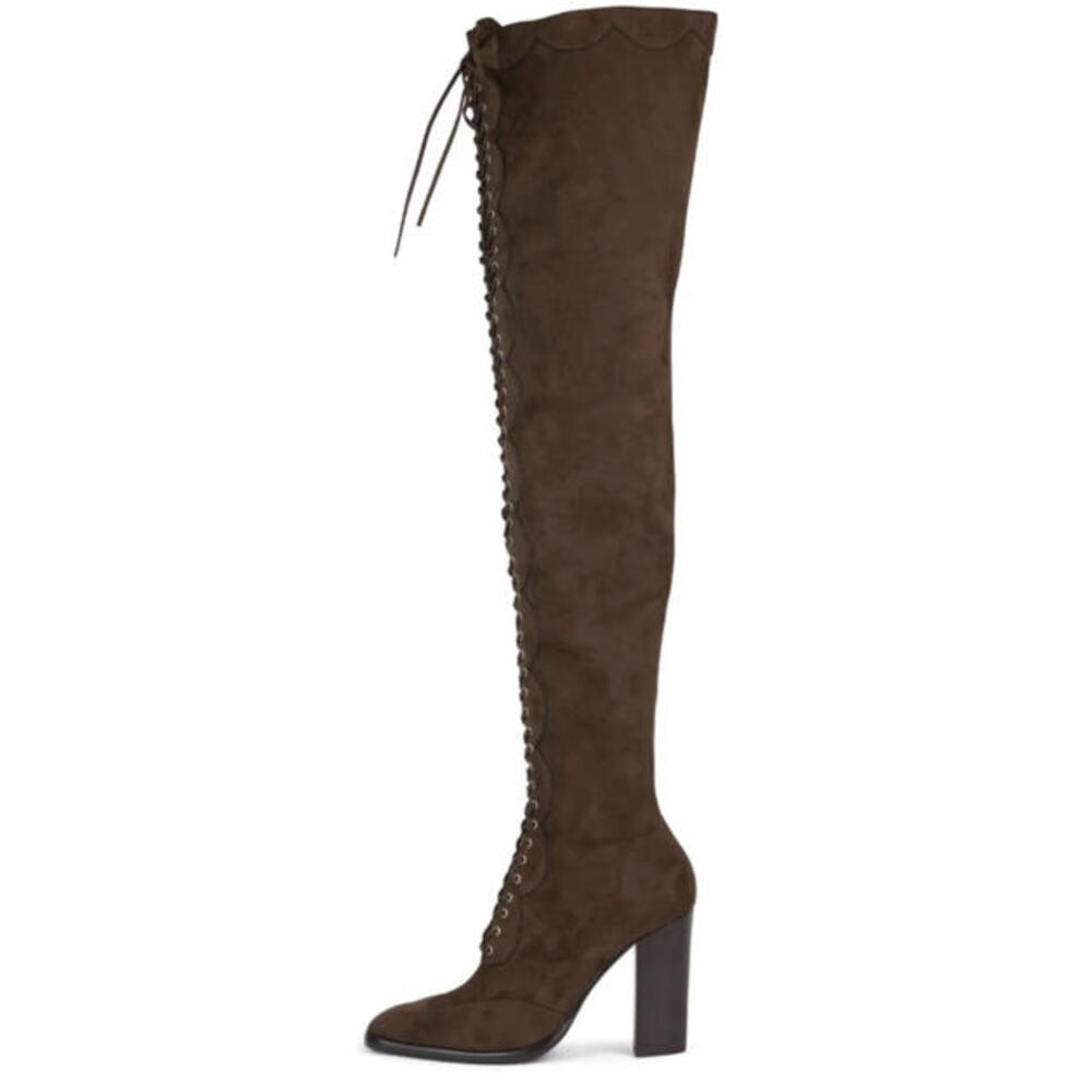 Jeffrey Campbell Olianna Lace Up Brown Suede Thigh High Heel Western Boots US 8